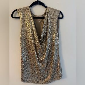 EUC. Michael Kors Gold Sequin Sleeveless Top. Size L